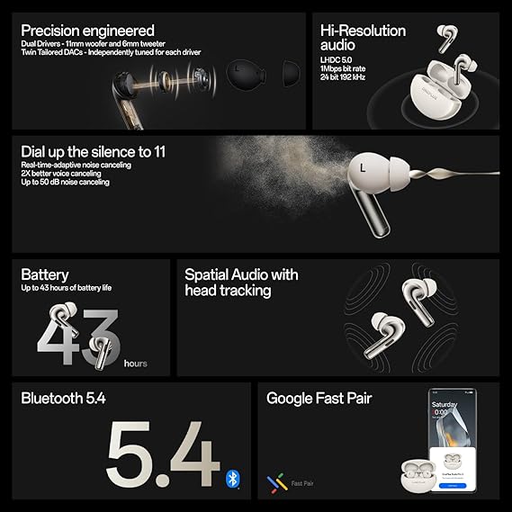 OnePlus Buds Pro 3 Bluetooth TWS in-Ear Buds – Dual Drivers, Dual DACs, Dynaudio EQs, AI-Powered Translator