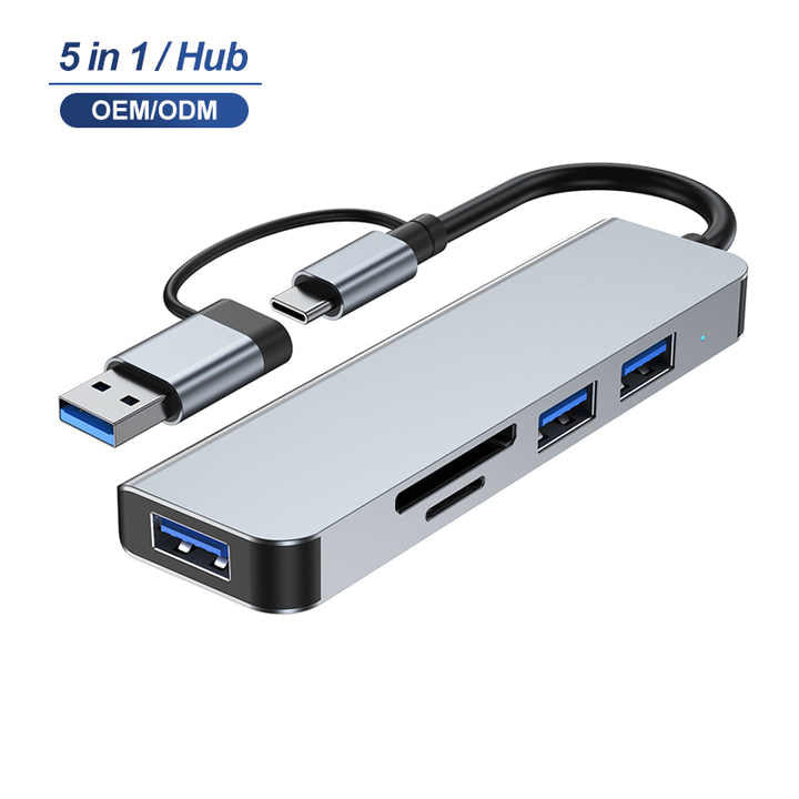Shopzycart Hot Sale 5 in 1 USB C Docking Station with 1 USB 3.0 Dual USB 2.0 Card Reader Multi-Slot Expander for Data Transfer & Charging