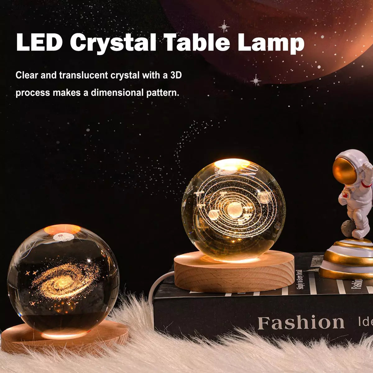 3D Wooden base Crystal Lamp